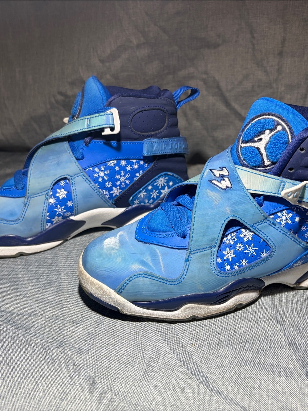 Jordan 8 Retro GS Kids' Blue Snowflake High-Top Sneakers